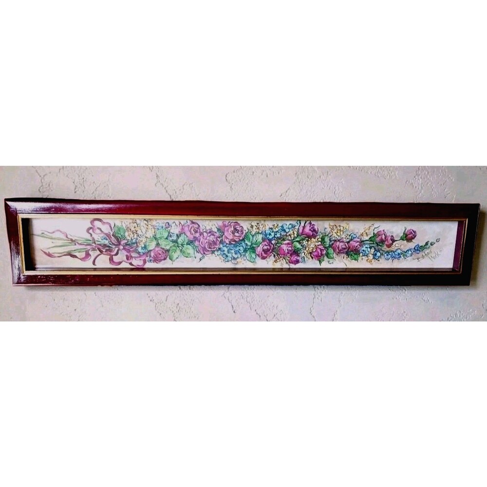 Home Interiors Burgundy Roses Floral Garland Wall Art Print Picture Barbara Mock